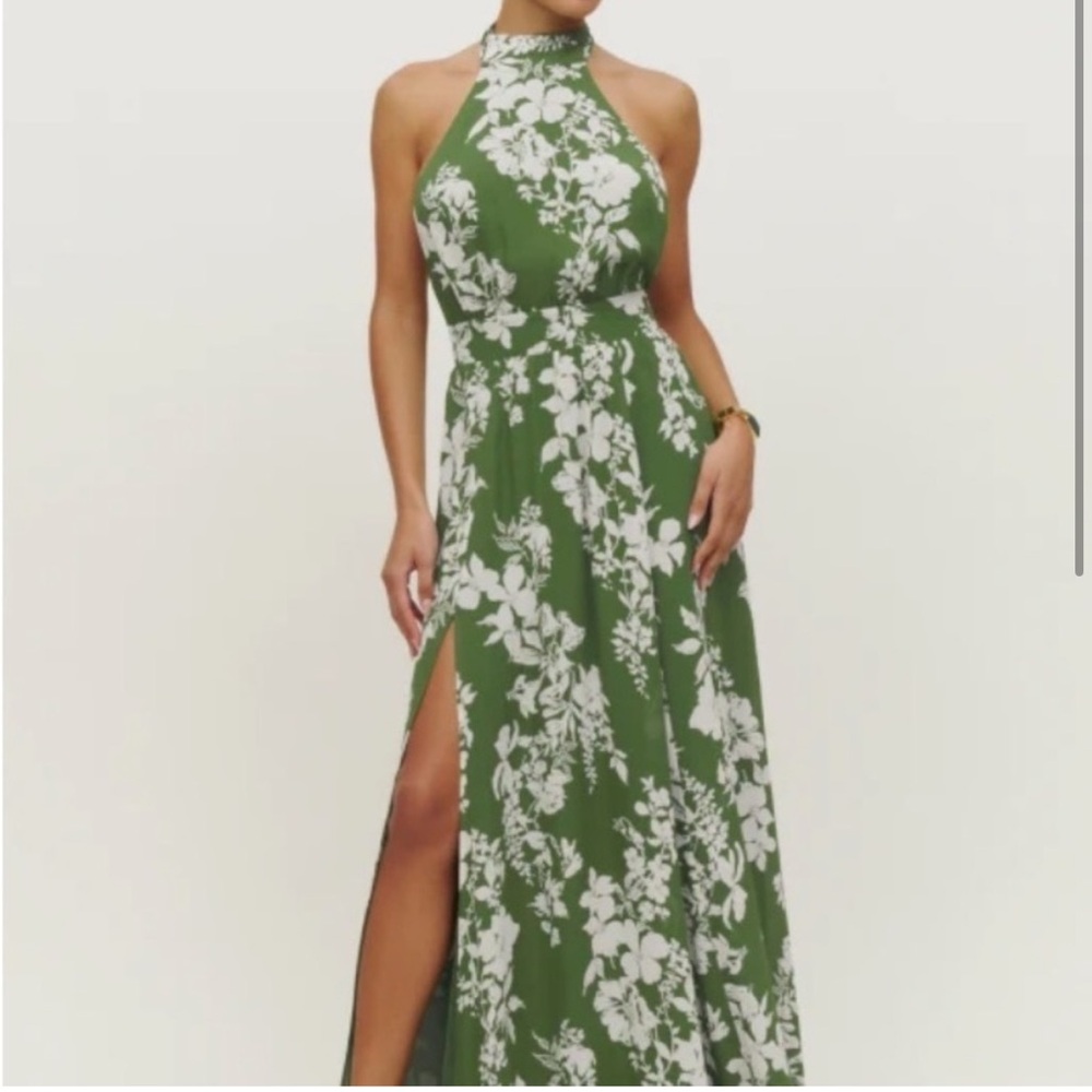 Reformation Andee Green Floral Halter Maxi Dress